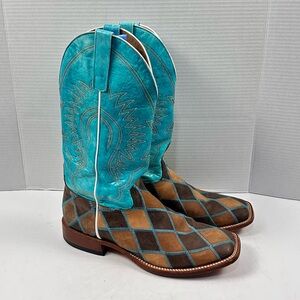 Horse Power Insane in the Membrane Patchwork Turquoise Boots Sz 11 D